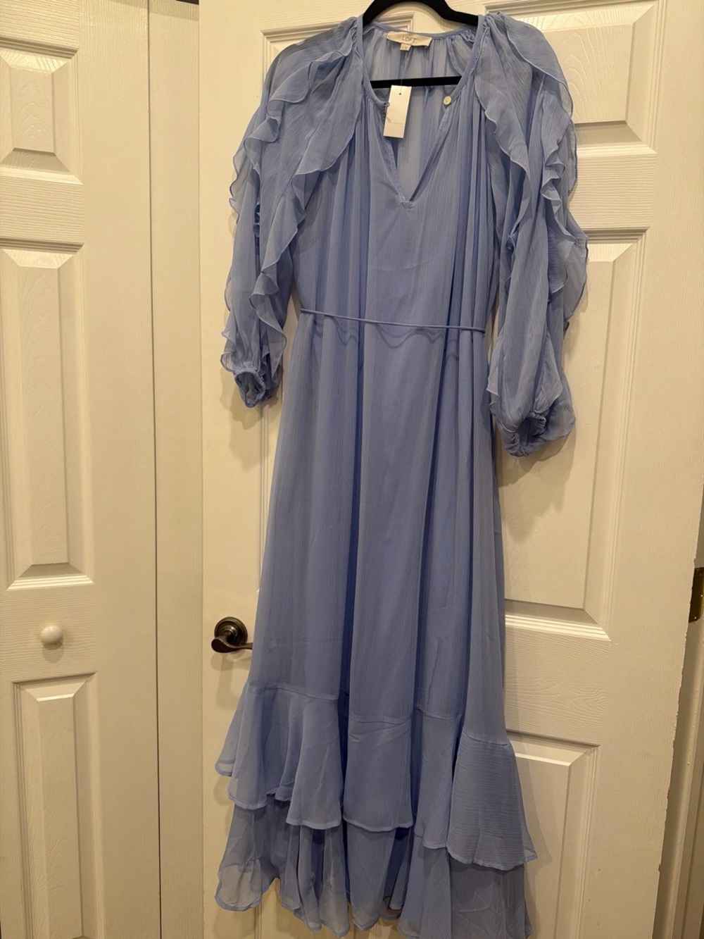 Light Blue Ruffle Long Sleeve Maxi Dress by Loft